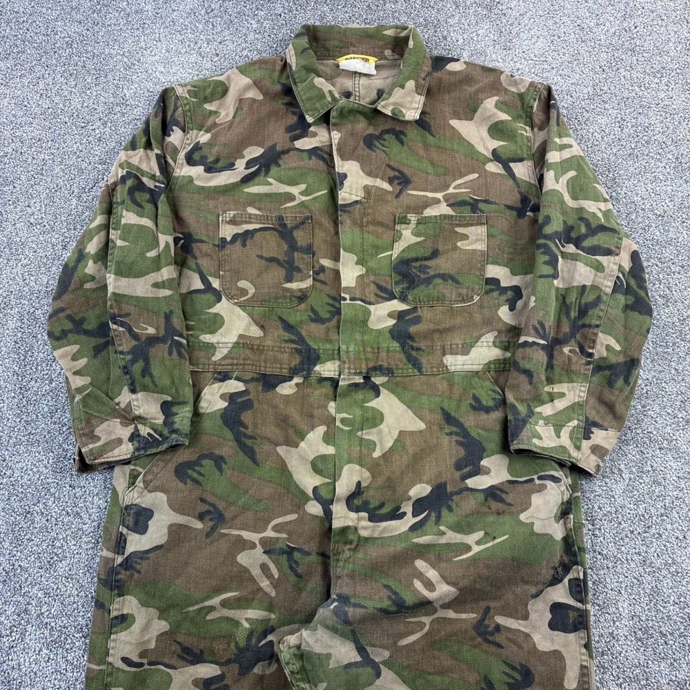 Vintage Ranger Camo Coveralls Mens XL Woodland Camouflage Jumpsuit Hunting